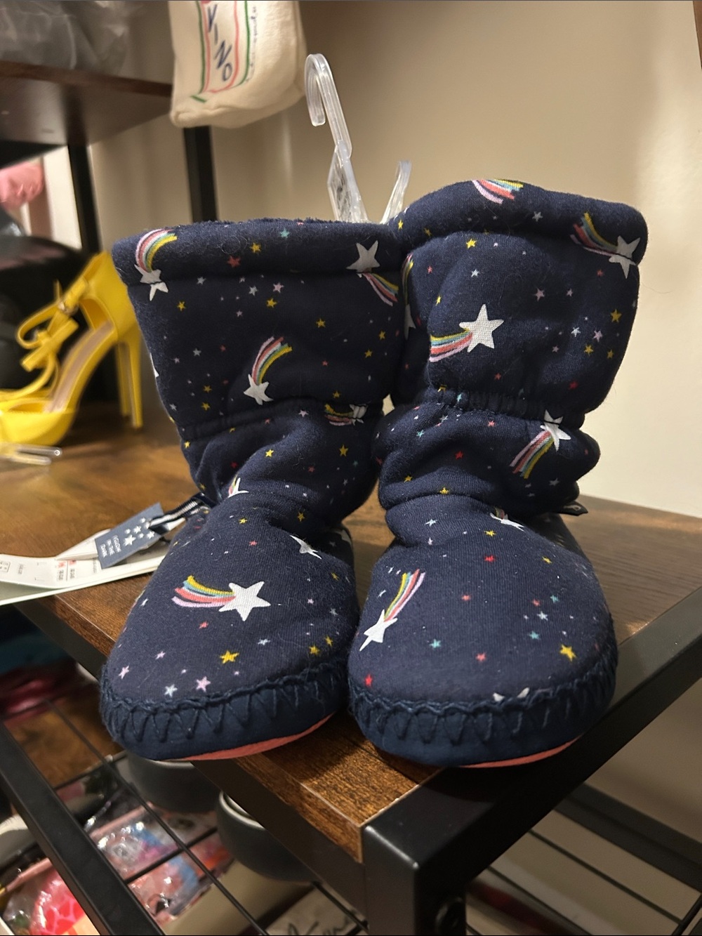 Joules Navy Kids Star & Rainbow Cozy Boot Slippers